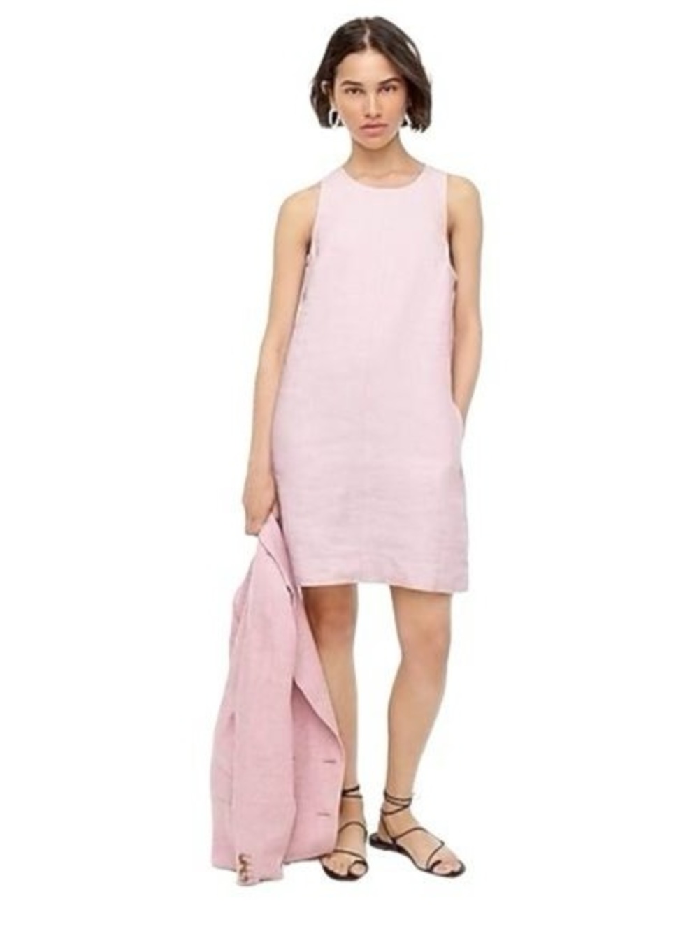 J Crew Tall Button Back Linen Shift Dress